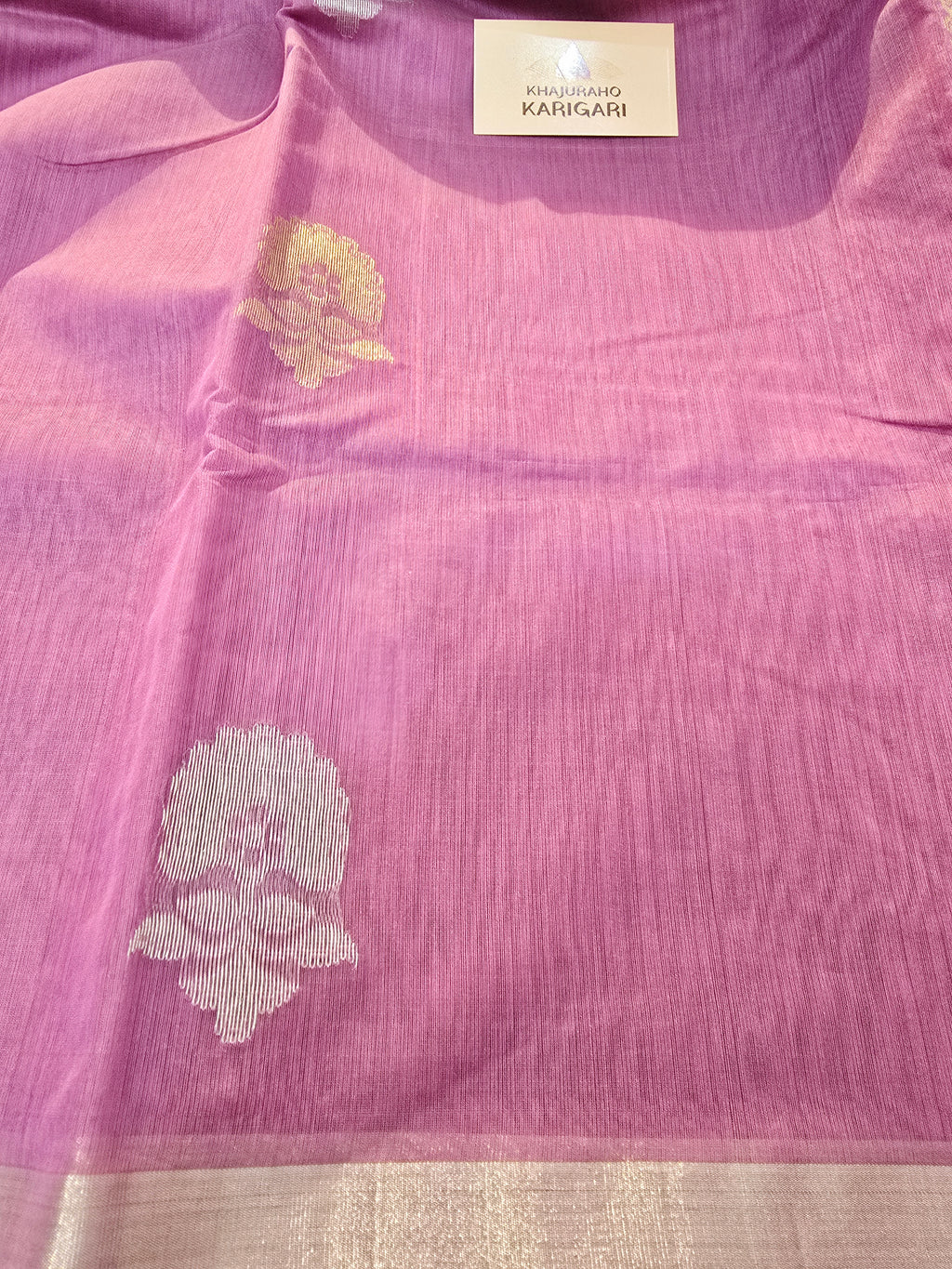 Chanderi Silk Cotton Saree Narrow Zari Border - Orchid Pink