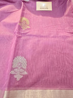 Chanderi Silk Cotton Saree Narrow Zari Border - Orchid Pink