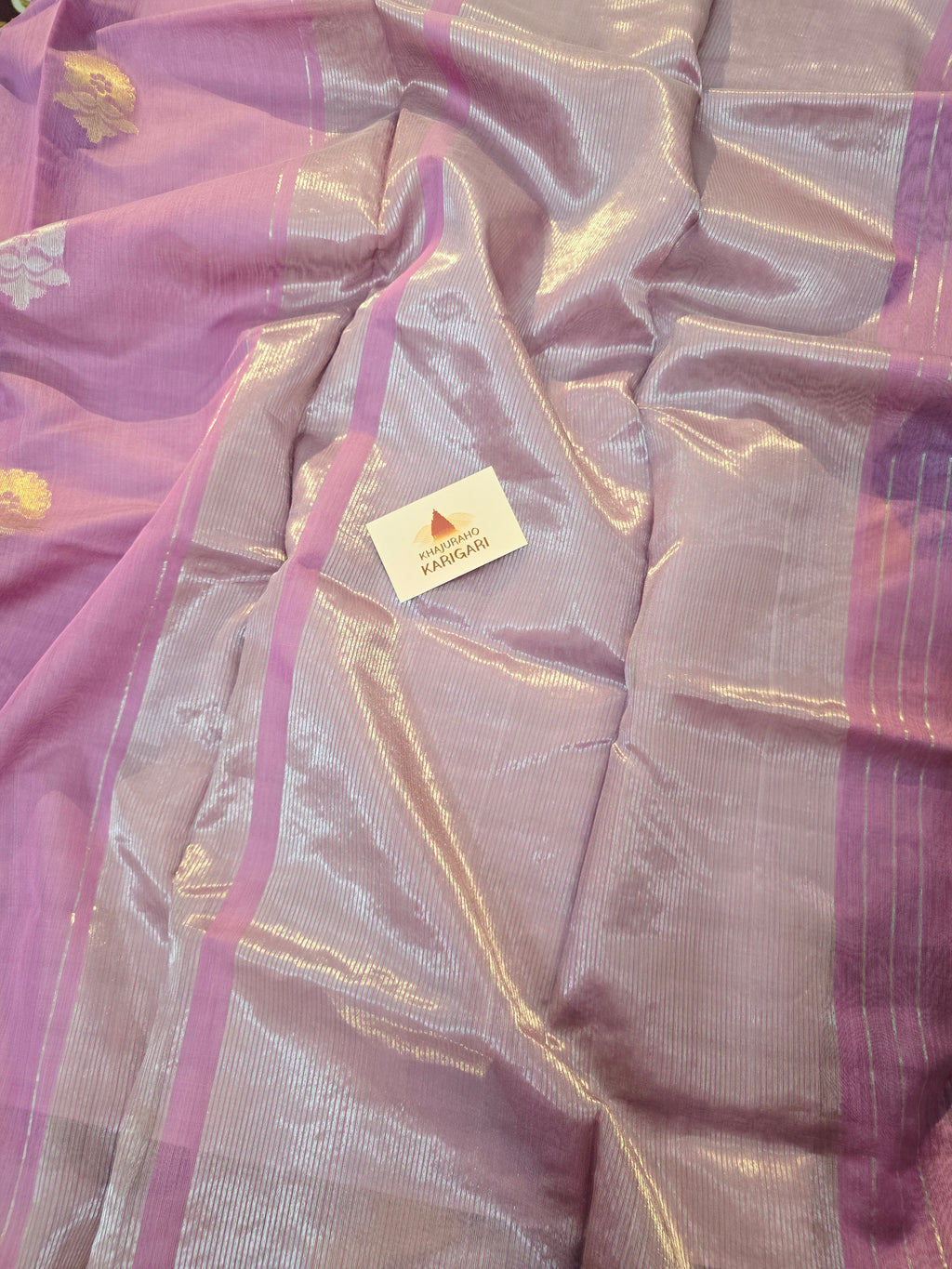Chanderi Silk Cotton Saree Narrow Zari Border - Orchid Pink