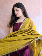Pure Handwoven Maheshwari Kurta Dupatta Set -  Wine Gold