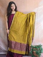 Pure Handwoven Maheshwari Kurta Dupatta Set -  Wine Gold
