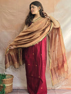 Pure Handwoven Maheshwari Kurta Dupatta Set - Maroon and Beige