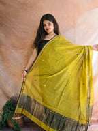 Pure Handwoven Maheshwari Kurta Dupatta Set - Green Yellow