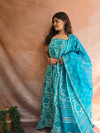 Handblock Printed Chanderi Dress Material Set - Blue