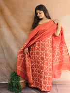 Handblock Printed Chanderi Dress Material Set - Orange