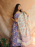 Handblock Printed Chanderi Dress Material Set - Purple