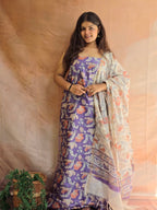 Handblock Printed Chanderi Dress Material Set - Purple