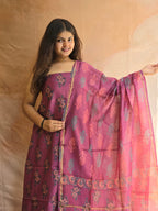 Handblock Printed Chanderi Dress Material Set - Magenta