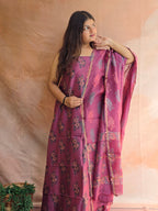 Handblock Printed Chanderi Dress Material Set - Magenta