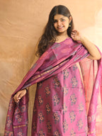 Handblock Printed Chanderi Dress Material Set - Magenta