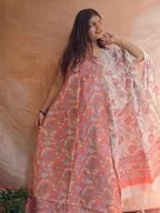 Handblock Printed Chanderi Dress Material Set - Peach
