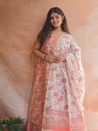 Handblock Printed Chanderi Dress Material Set - Peach