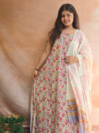 Handblock Printed Mul Cotton Dress Material Set - Yellow Floral