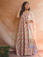 Handblock Printed Mul Cotton Dress Material Set - Yellow Floral