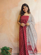 Natural Dyed Hand Block Print Cotton Suit Set with Kota Doria Dupatta