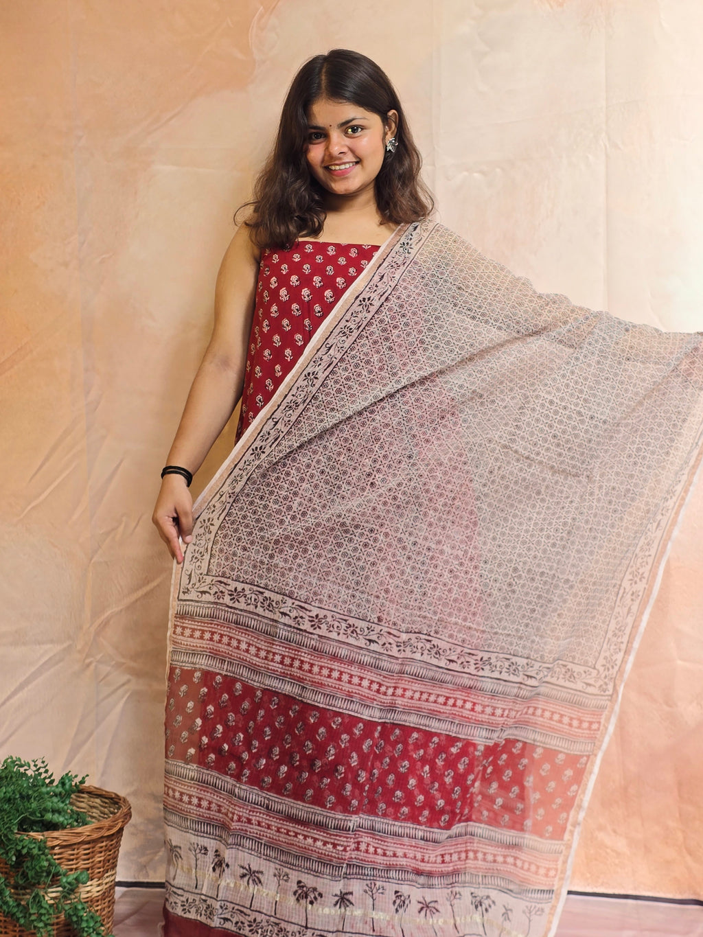 Natural Dyed Hand Block Print Cotton Suit Set with Kota Doria Dupatta