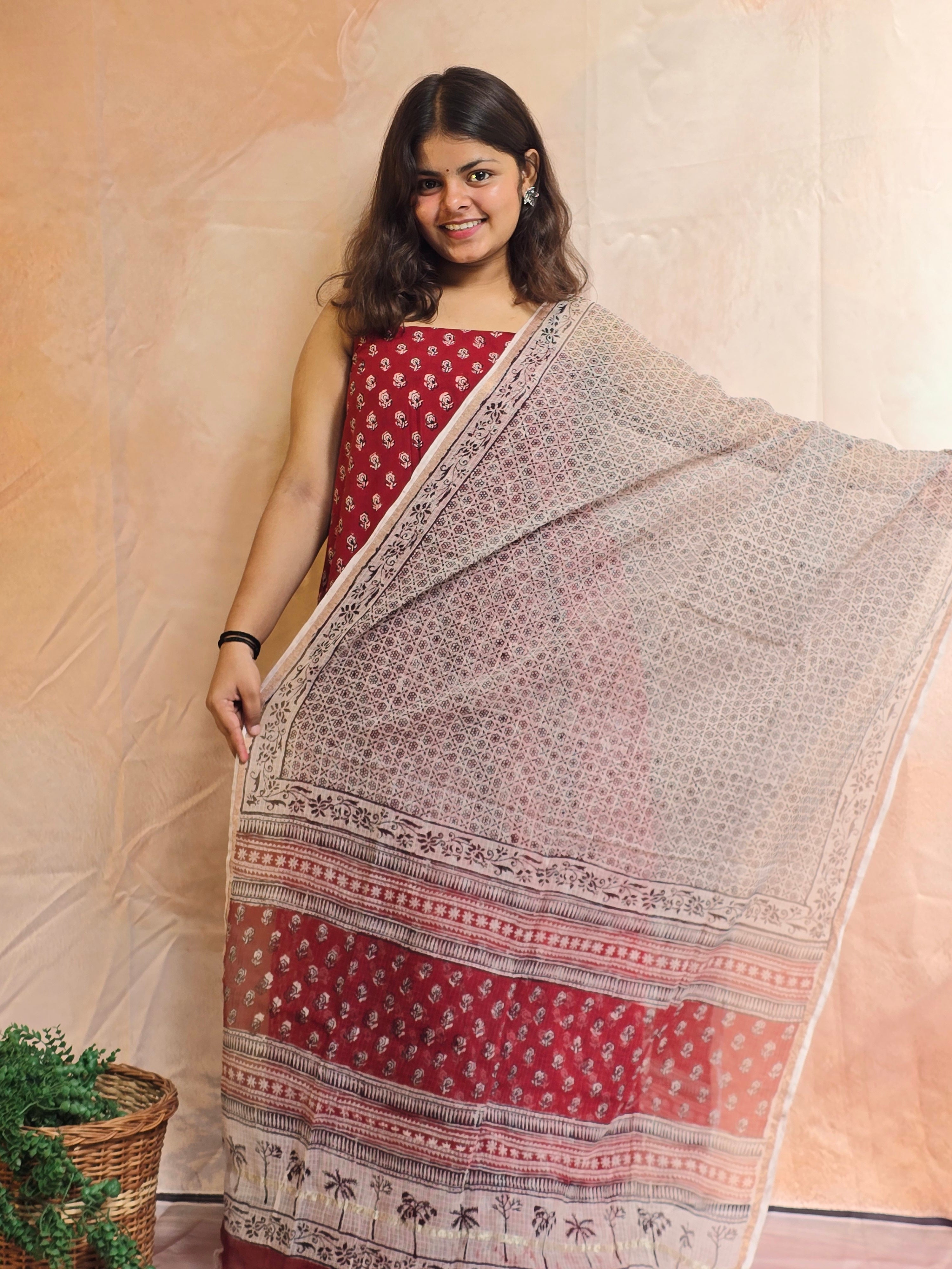 Natural Dyed Hand Block Print Cotton Suit Set with Kota Doria Dupatta