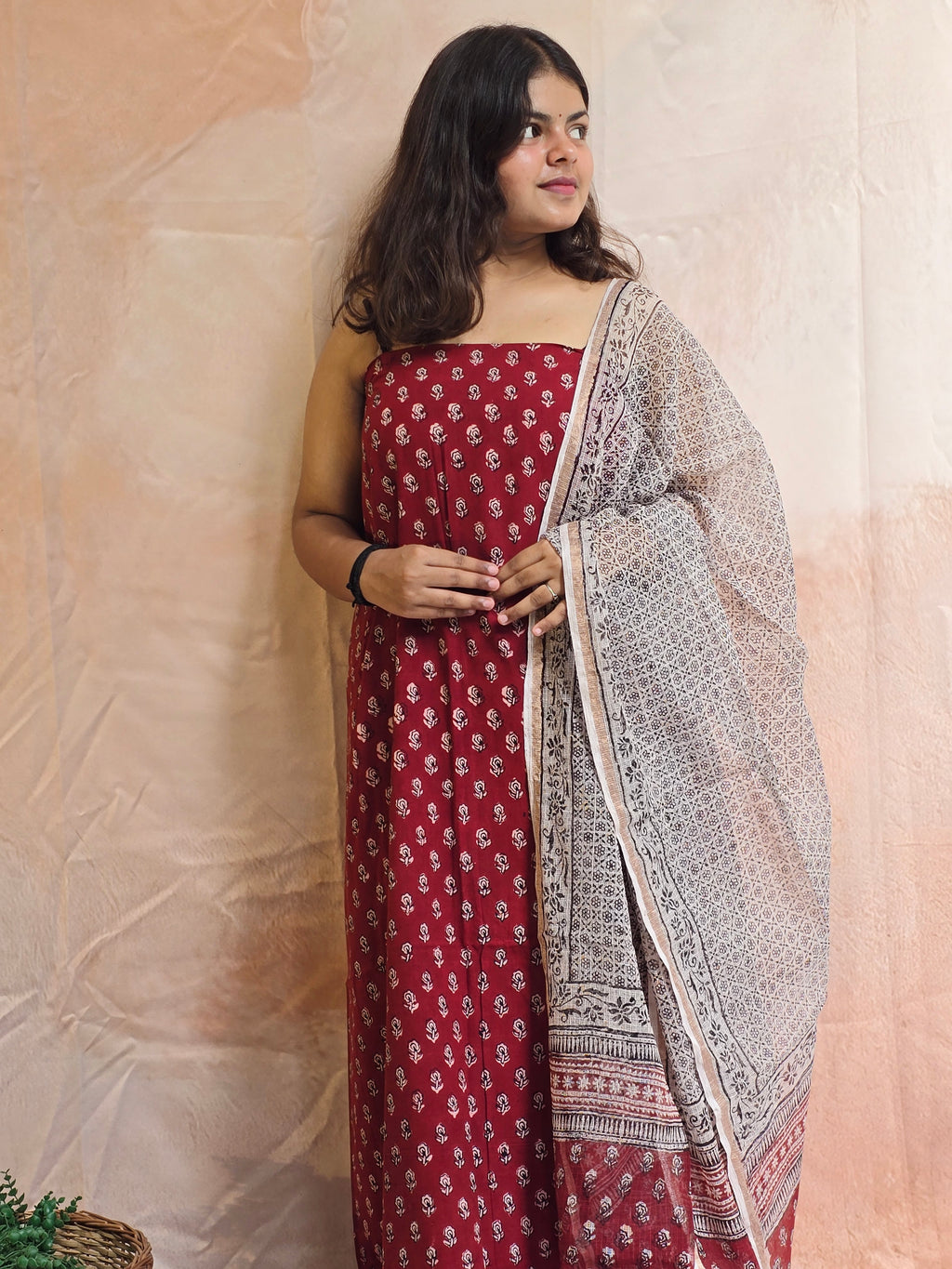 Natural Dyed Hand Block Print Cotton Suit Set with Kota Doria Dupatta