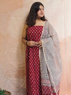 Natural Dyed Hand Block Print Cotton Suit Set with Kota Doria Dupatta