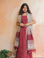 Natural Dyed Hand Block Print Cotton Suit Set with Kota Doria Dupatta