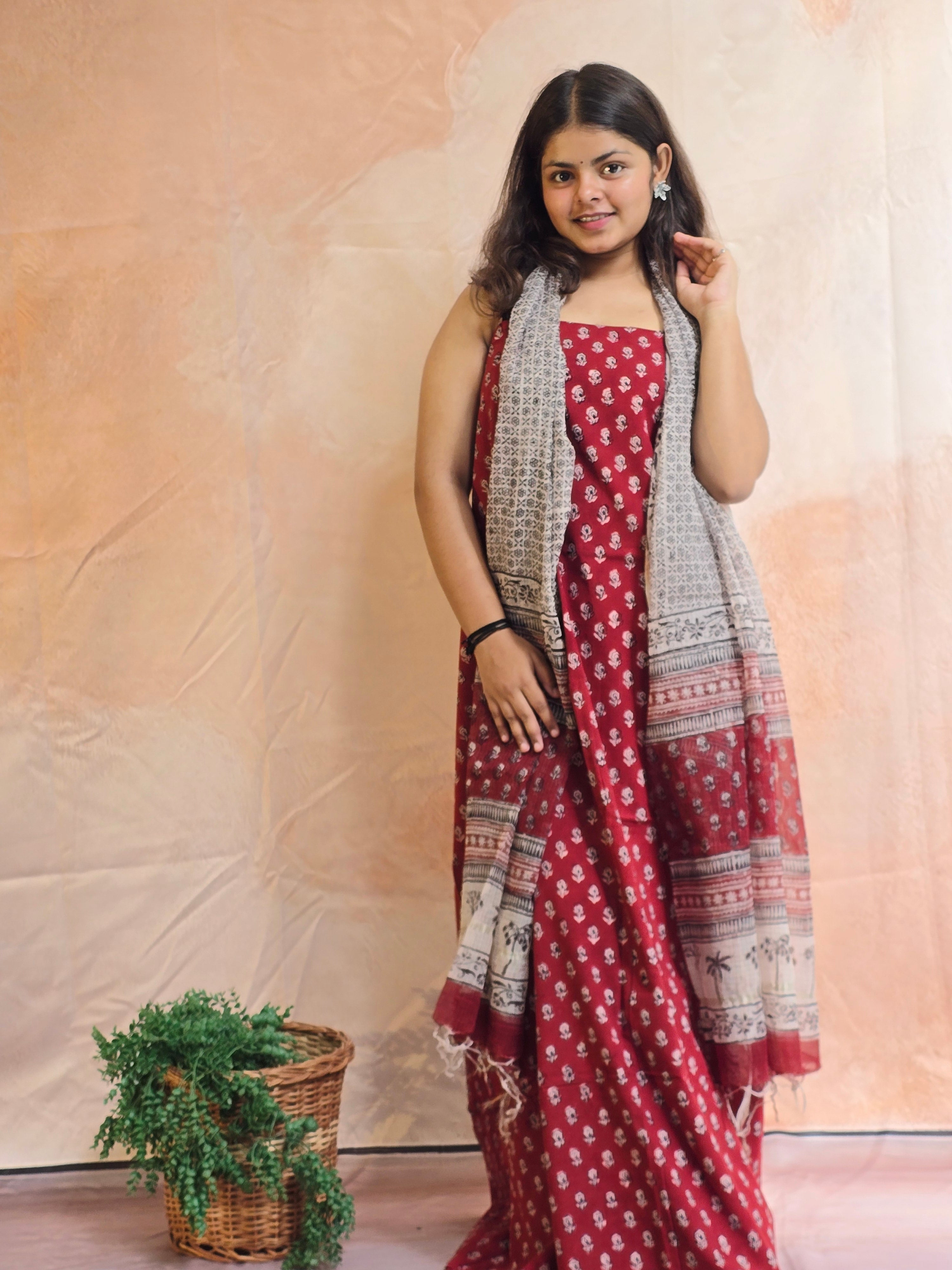 Natural Dyed Hand Block Print Cotton Suit Set with Kota Doria Dupatta