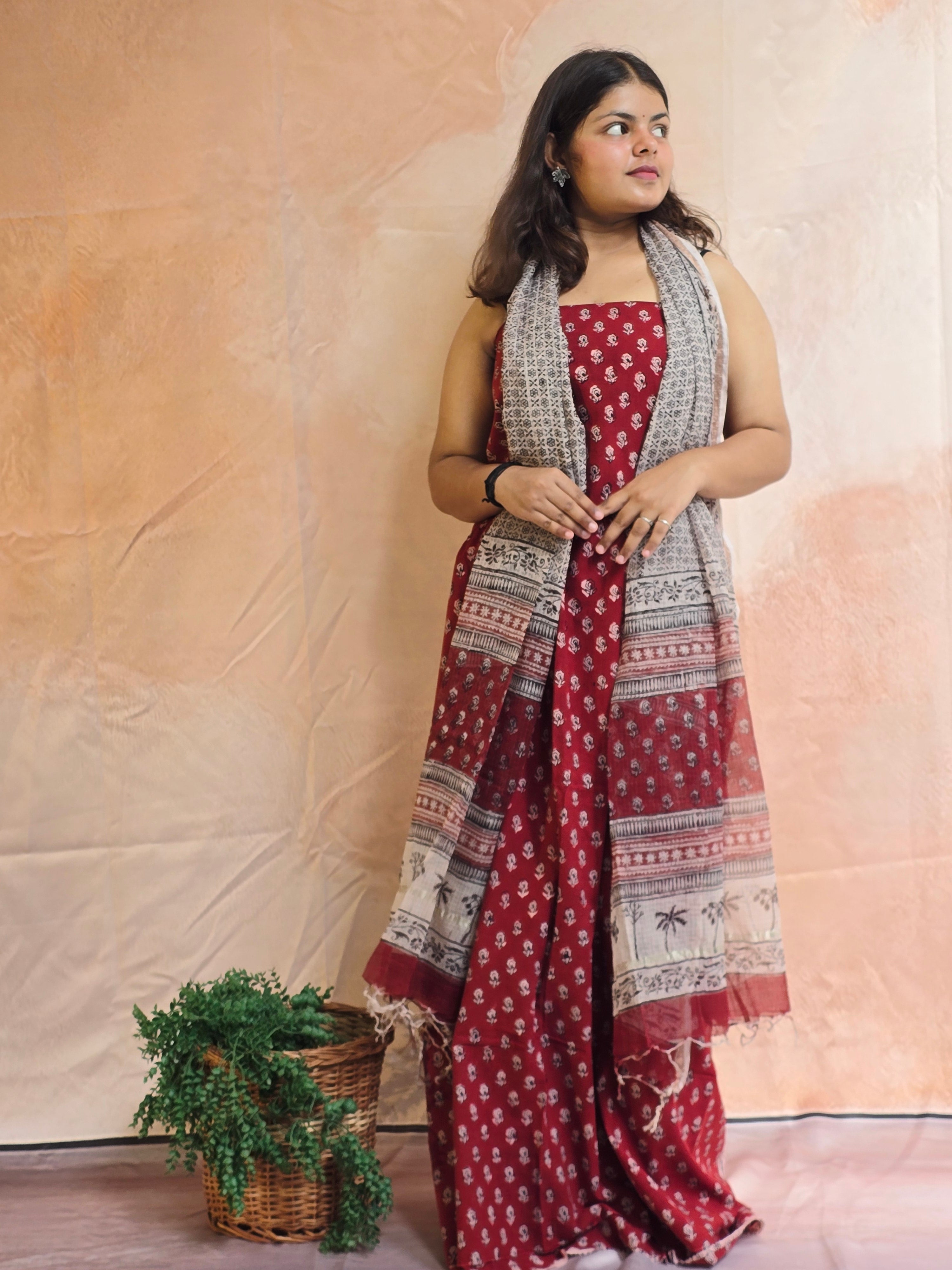 Natural Dyed Hand Block Print Cotton Suit Set with Kota Doria Dupatta