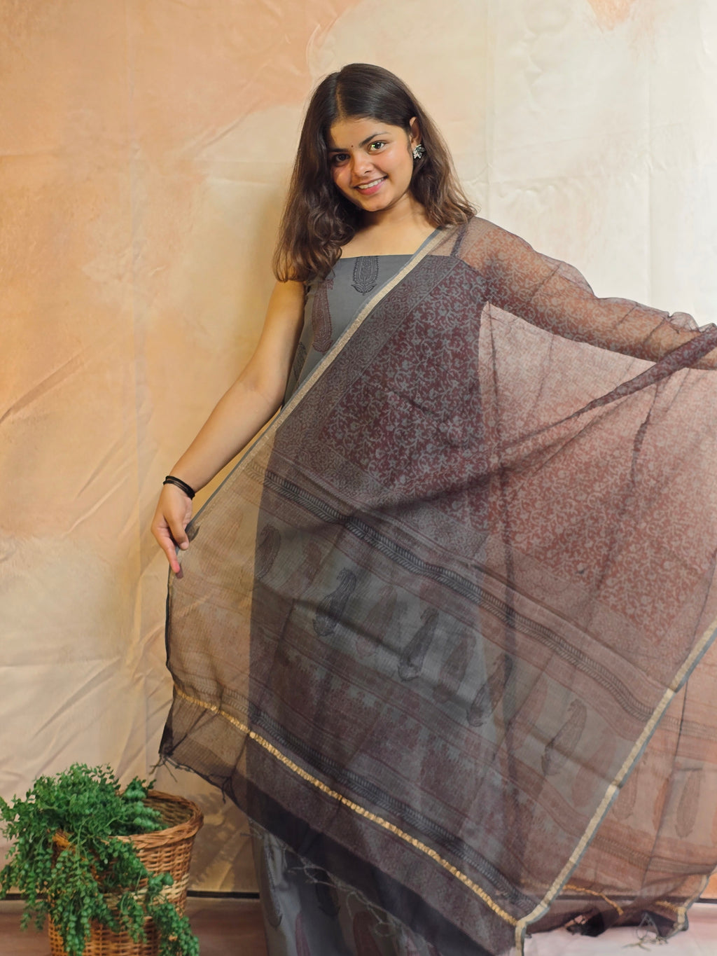 Natural Dyed Hand Block Print Cotton Suit Set with Kota Doria Dupatta