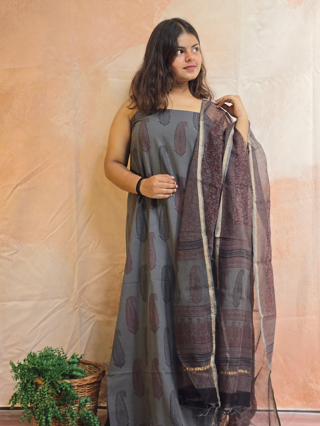 Natural Dyed Hand Block Print Cotton Suit Set with Kota Doria Dupatta
