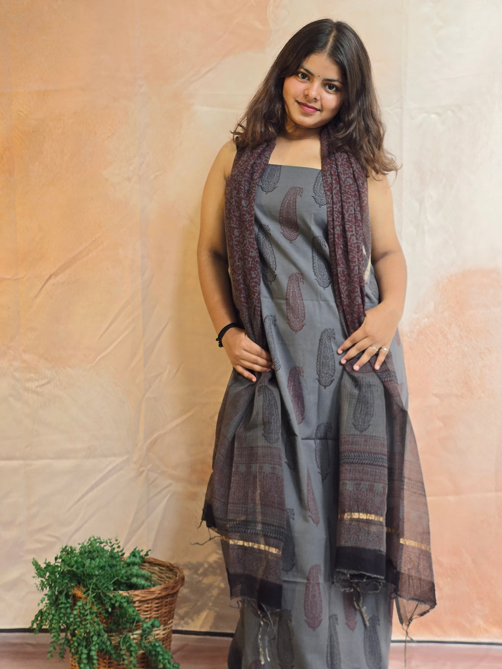 Natural Dyed Hand Block Print Cotton Suit Set with Kota Doria Dupatta