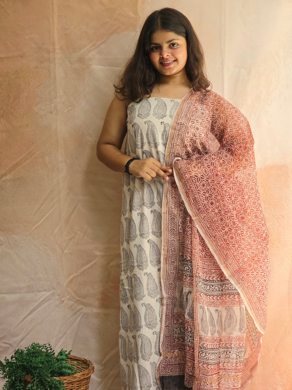 Natural Dyed Hand Block Print Cotton Suit Set with Kota Doria Dupatta