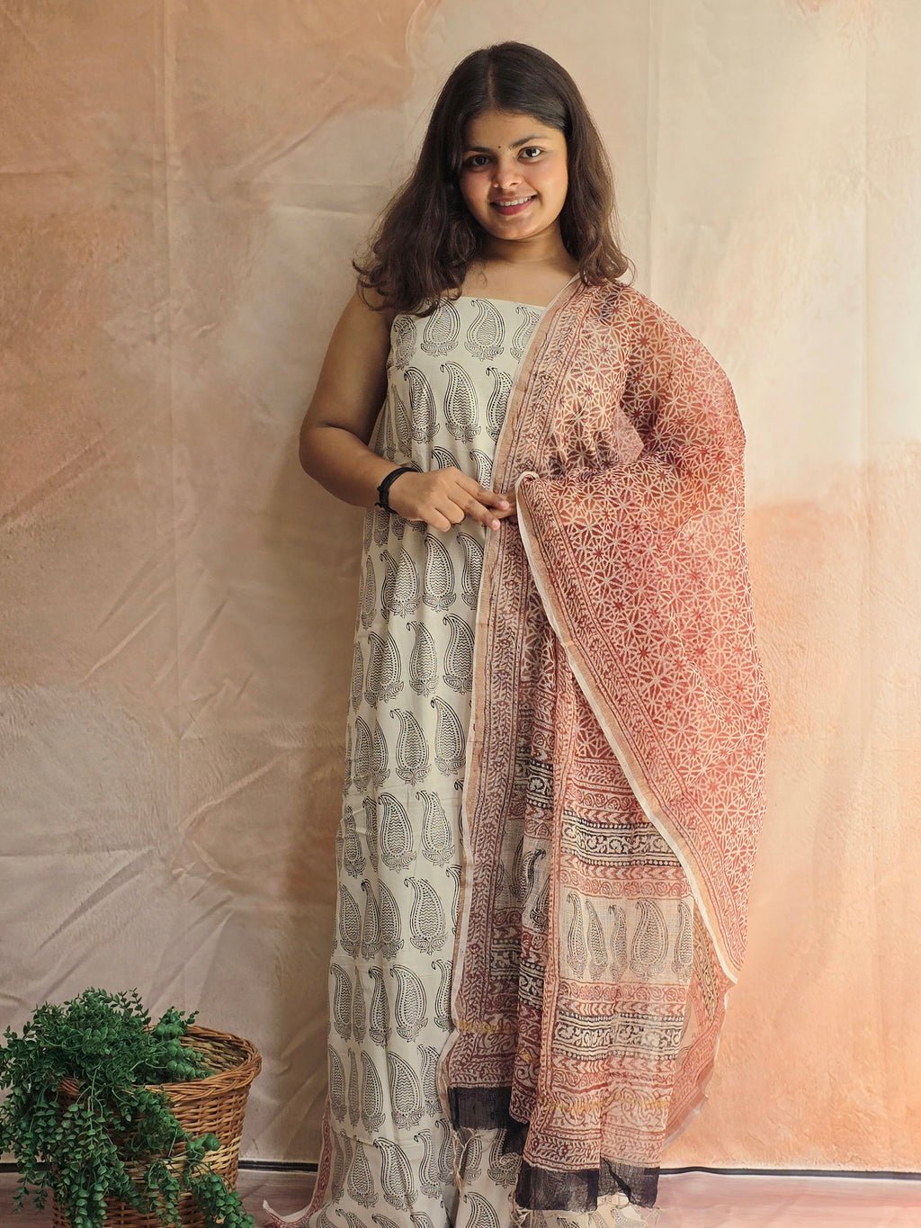Natural Dyed Hand Block Print Cotton Suit Set with Kota Doria Dupatta