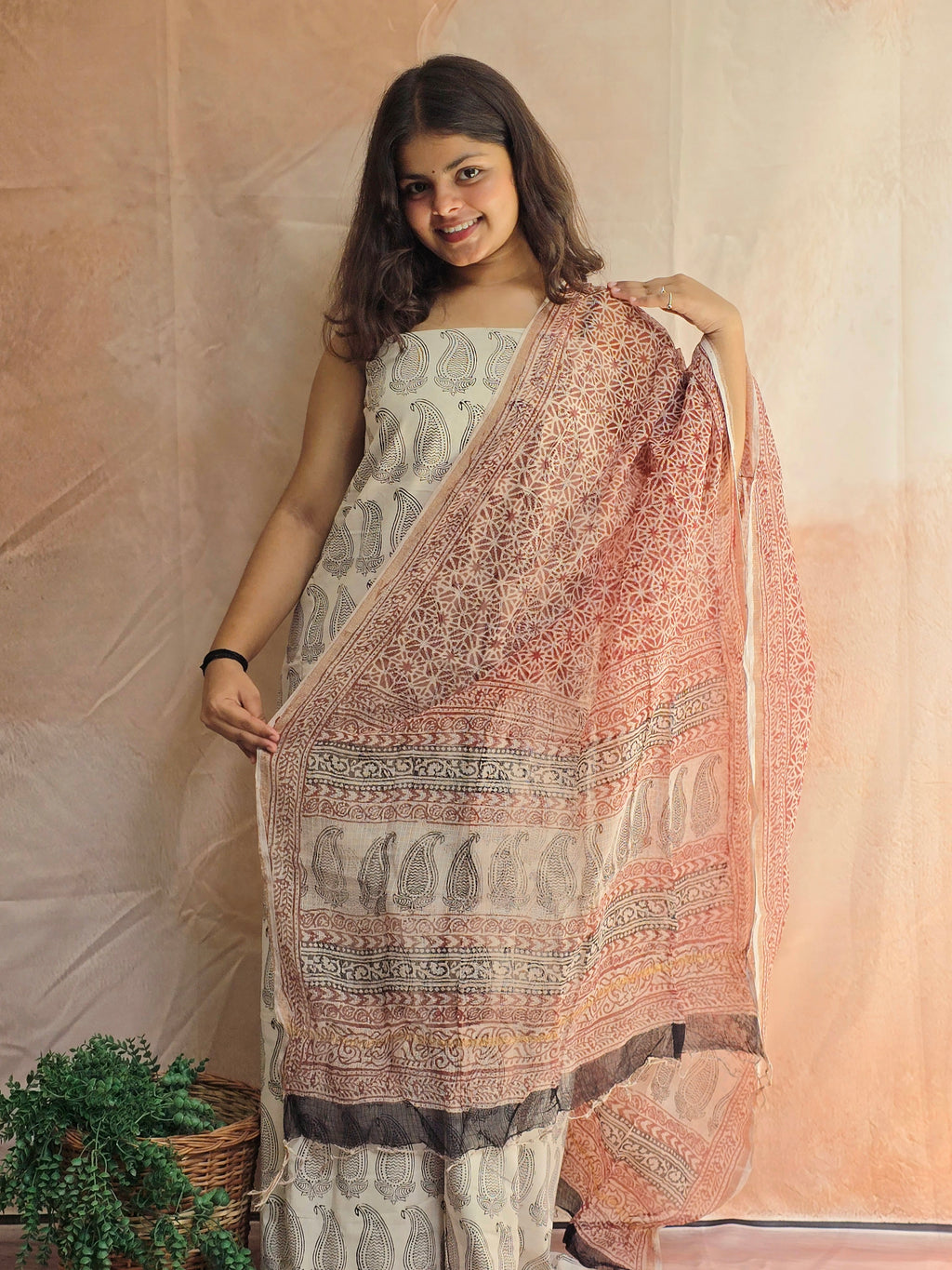 Natural Dyed Hand Block Print Cotton Suit Set with Kota Doria Dupatta