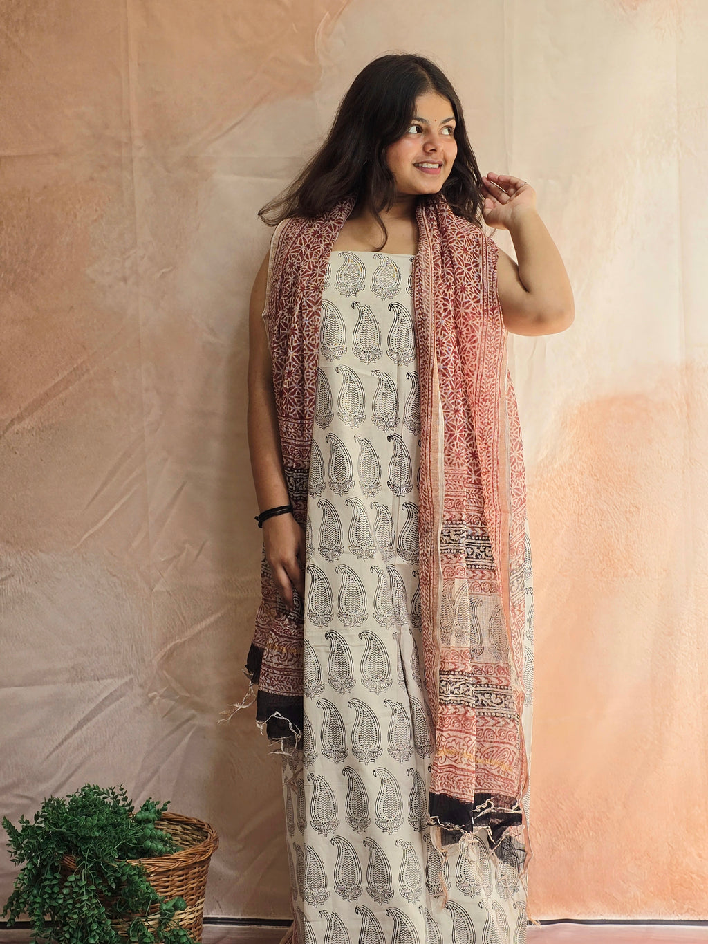 Natural Dyed Hand Block Print Cotton Suit Set with Kota Doria Dupatta