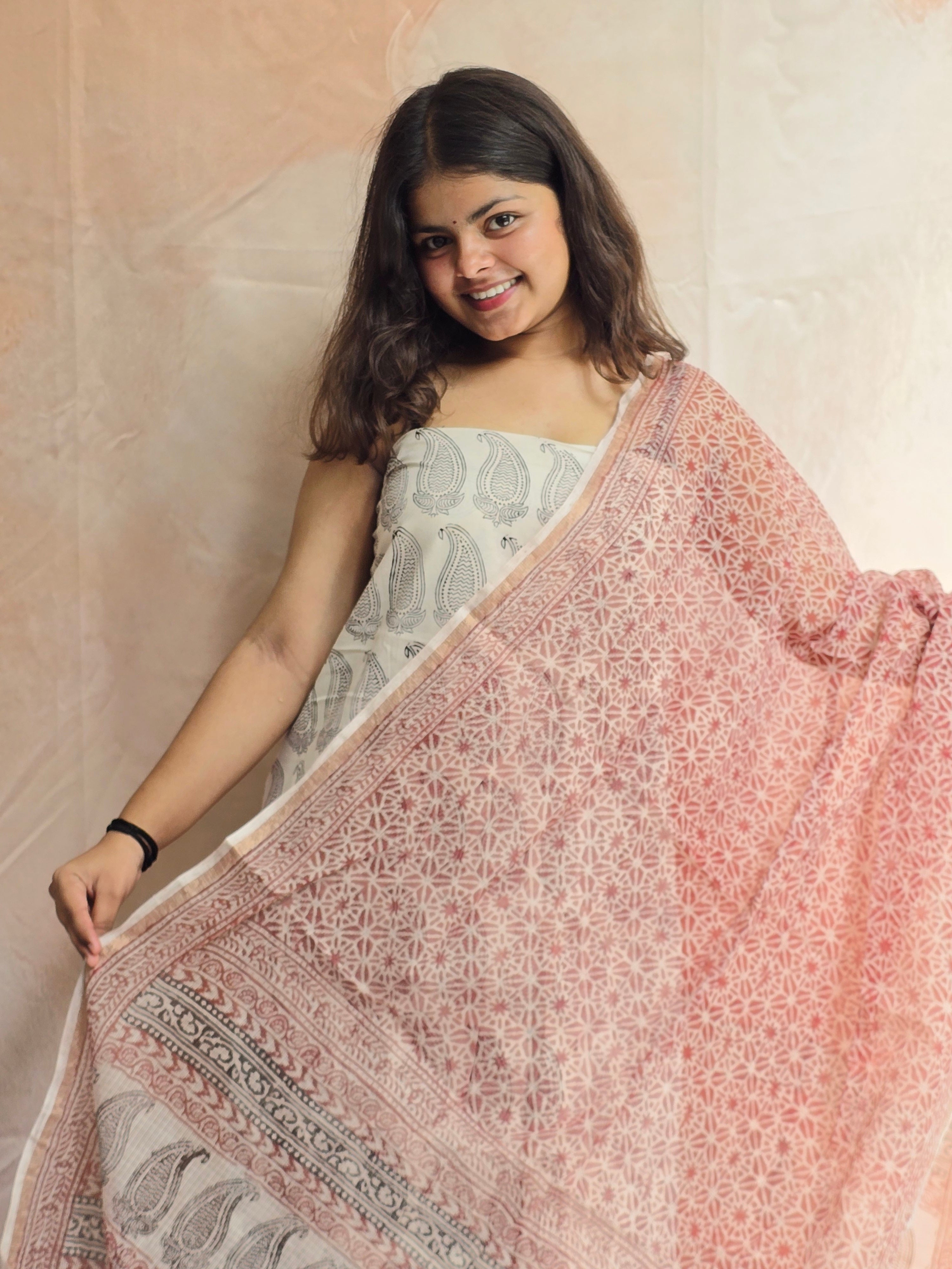 Natural Dyed Hand Block Print Cotton Suit Set with Kota Doria Dupatta