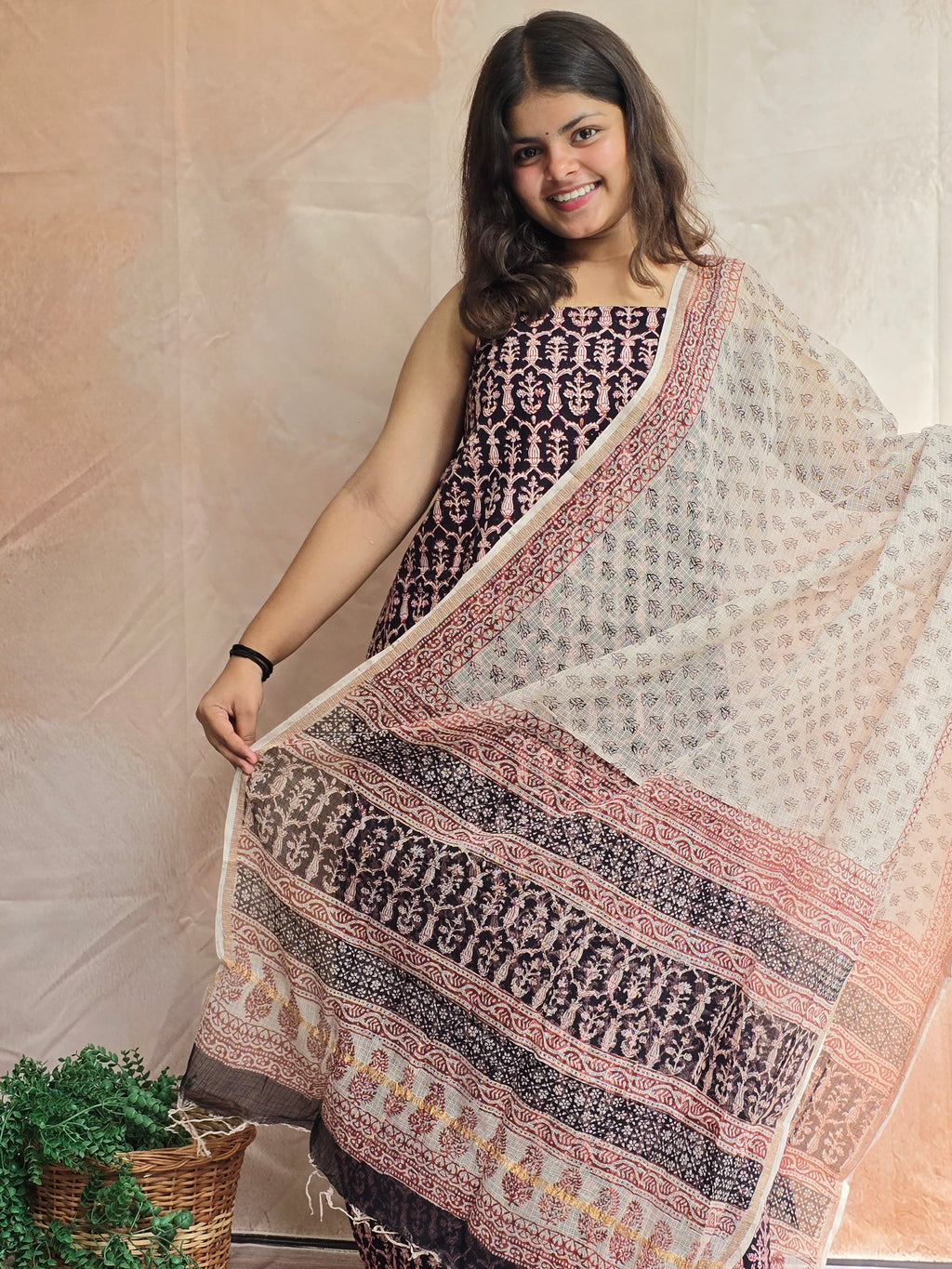 Natural Dyed Hand Block Print Cotton Suit Set with Kota Doria Dupatta