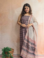 Natural Dyed Hand Block Print Cotton Suit Set with Kota Doria Dupatta
