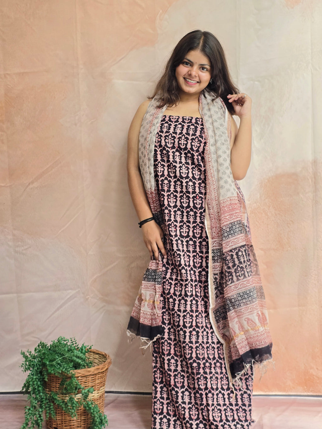 Natural Dyed Hand Block Print Cotton Suit Set with Kota Doria Dupatta