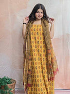 Natural Dyed Hand Block Print Cotton Suit Set with Kota Doria Dupatta
