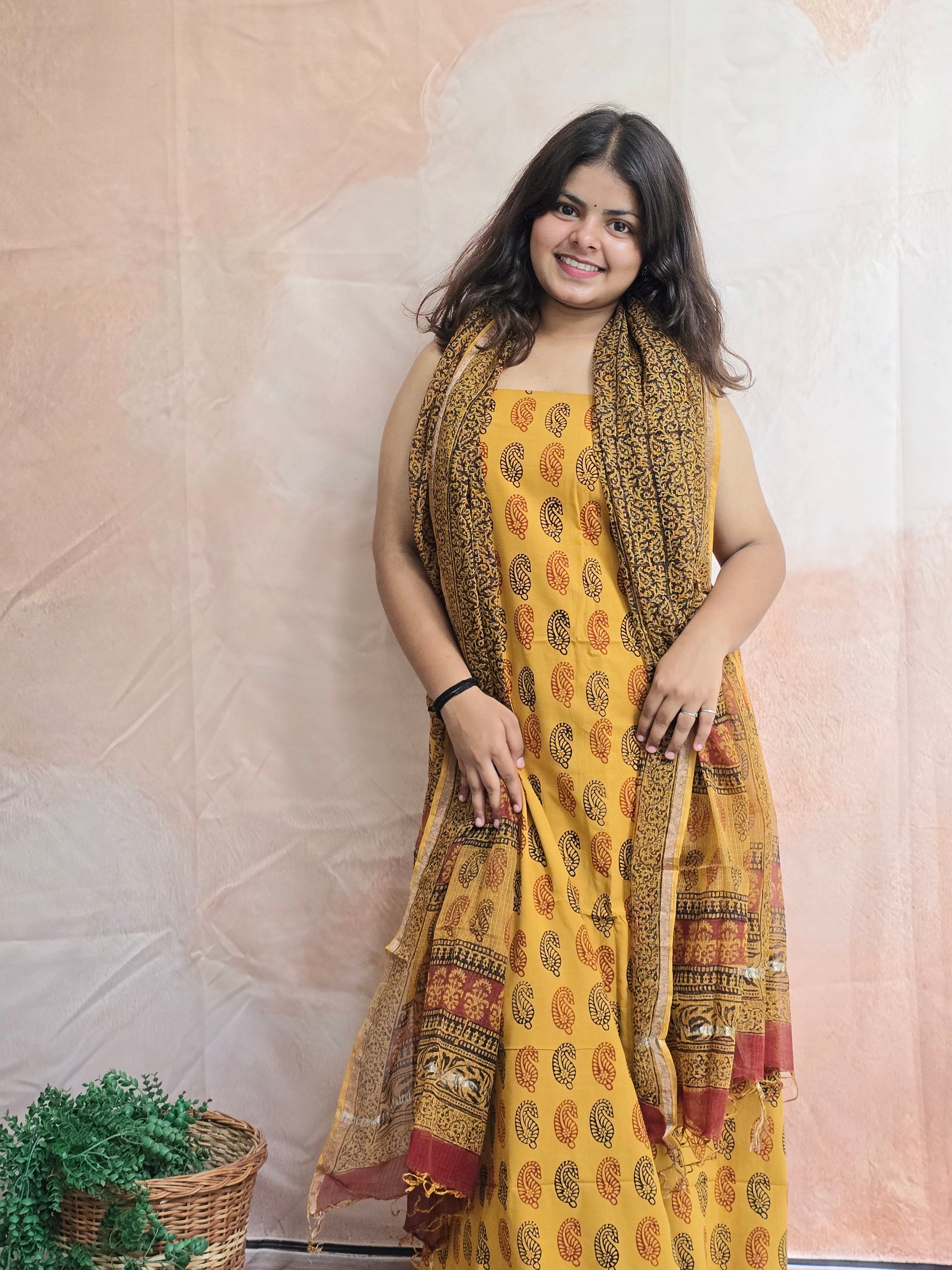Natural Dyed Hand Block Print Cotton Suit Set with Kota Doria Dupatta