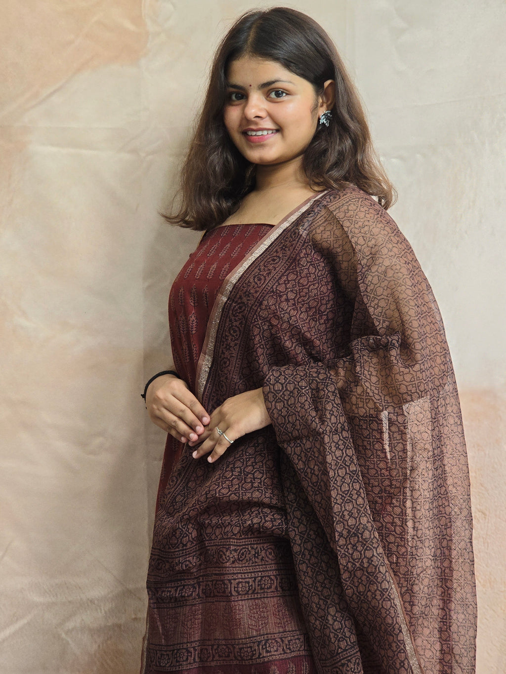 Natural Dyed Hand Block Print Cotton Suit Set with Kota Doria Dupatta