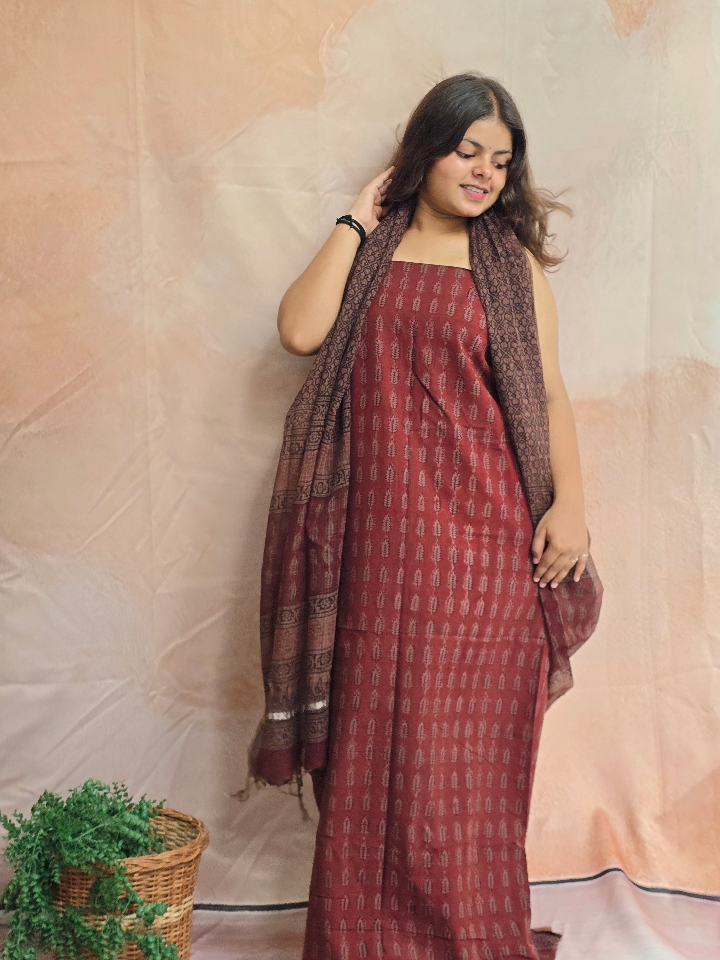 Natural Dyed Hand Block Print Cotton Suit Set with Kota Doria Dupatta