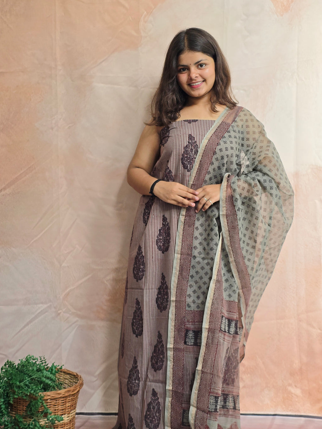 Natural Dyed Hand Block Print Cotton Suit Set with Kota Doria Dupatta