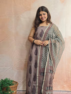 Natural Dyed Hand Block Print Cotton Suit Set with Kota Doria Dupatta