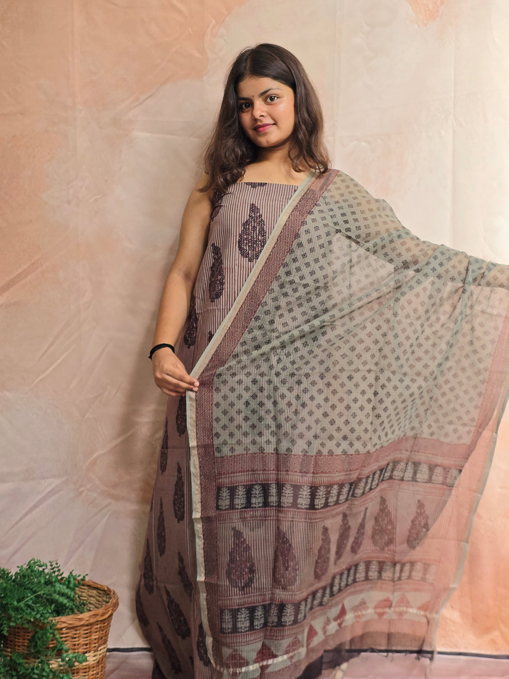 Natural Dyed Hand Block Print Cotton Suit Set with Kota Doria Dupatta