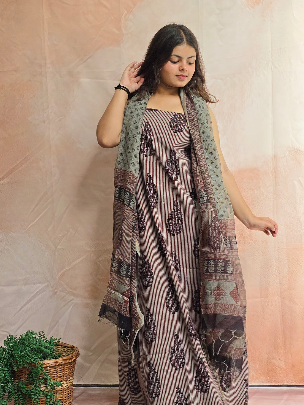Natural Dyed Hand Block Print Cotton Suit Set with Kota Doria Dupatta