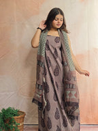 Natural Dyed Hand Block Print Cotton Suit Set with Kota Doria Dupatta