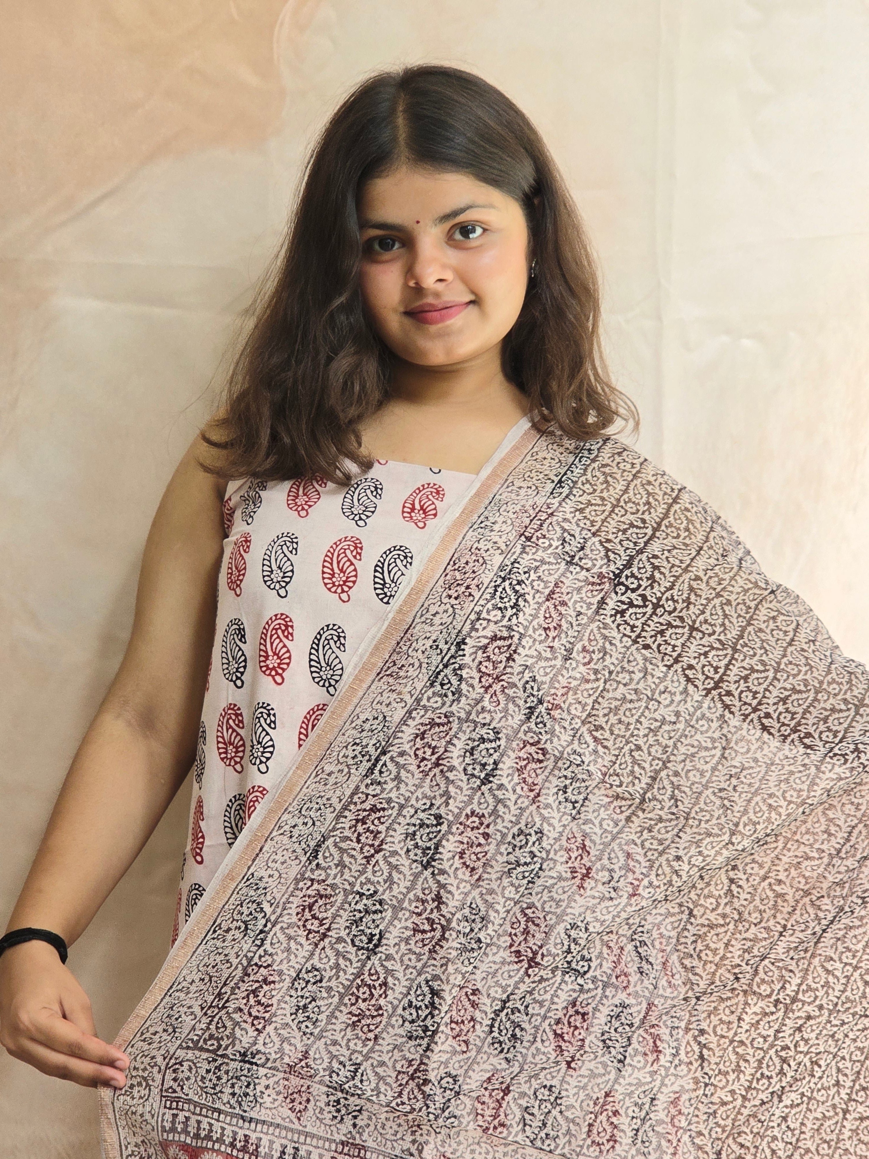 Natural Dyed Hand Block Print Cotton Suit Set with Kota Doria Dupatta