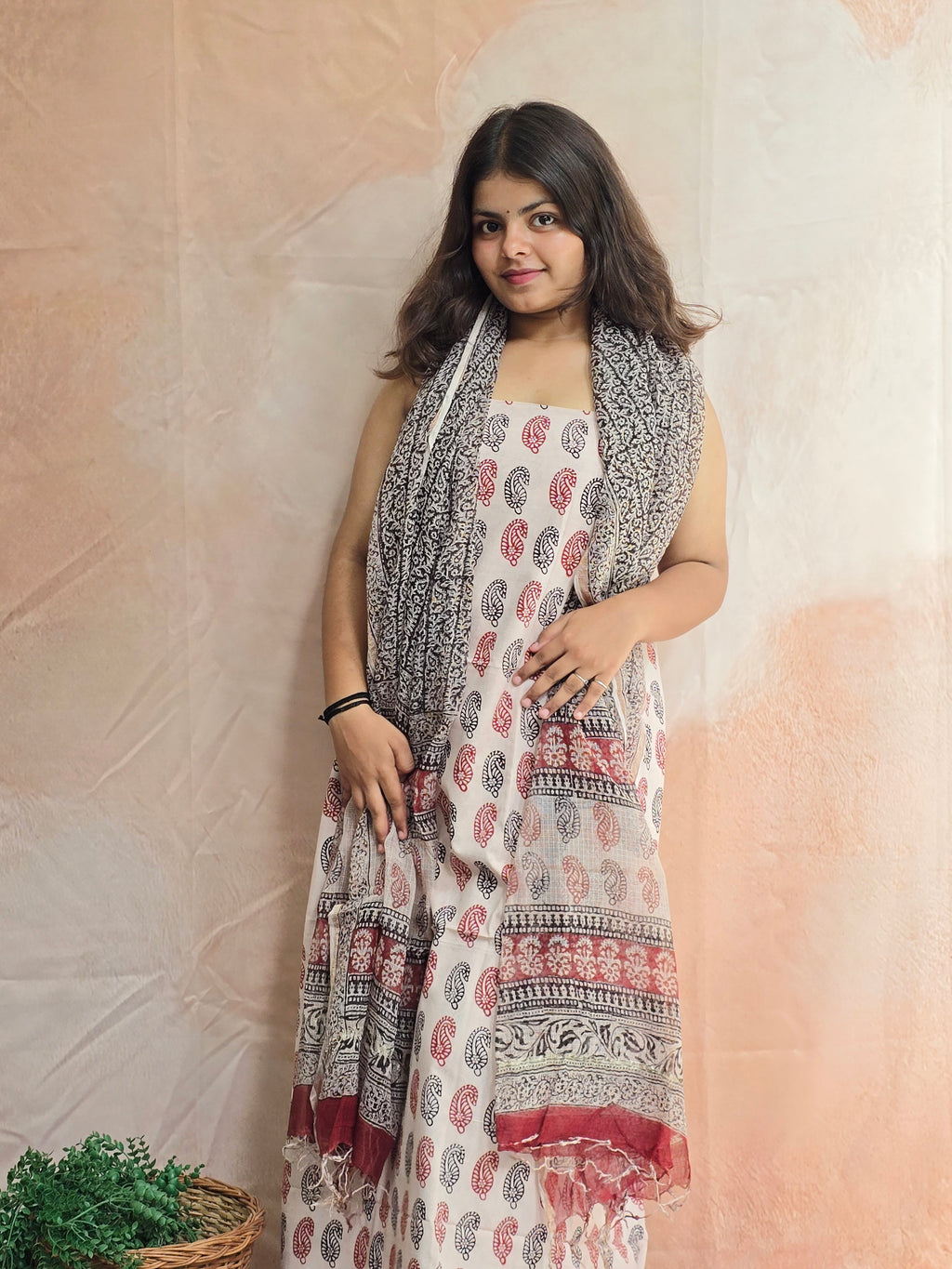 Natural Dyed Hand Block Print Cotton Suit Set with Kota Doria Dupatta