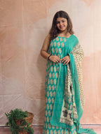 Handblock Printed Mul Cotton Dress Material Set
