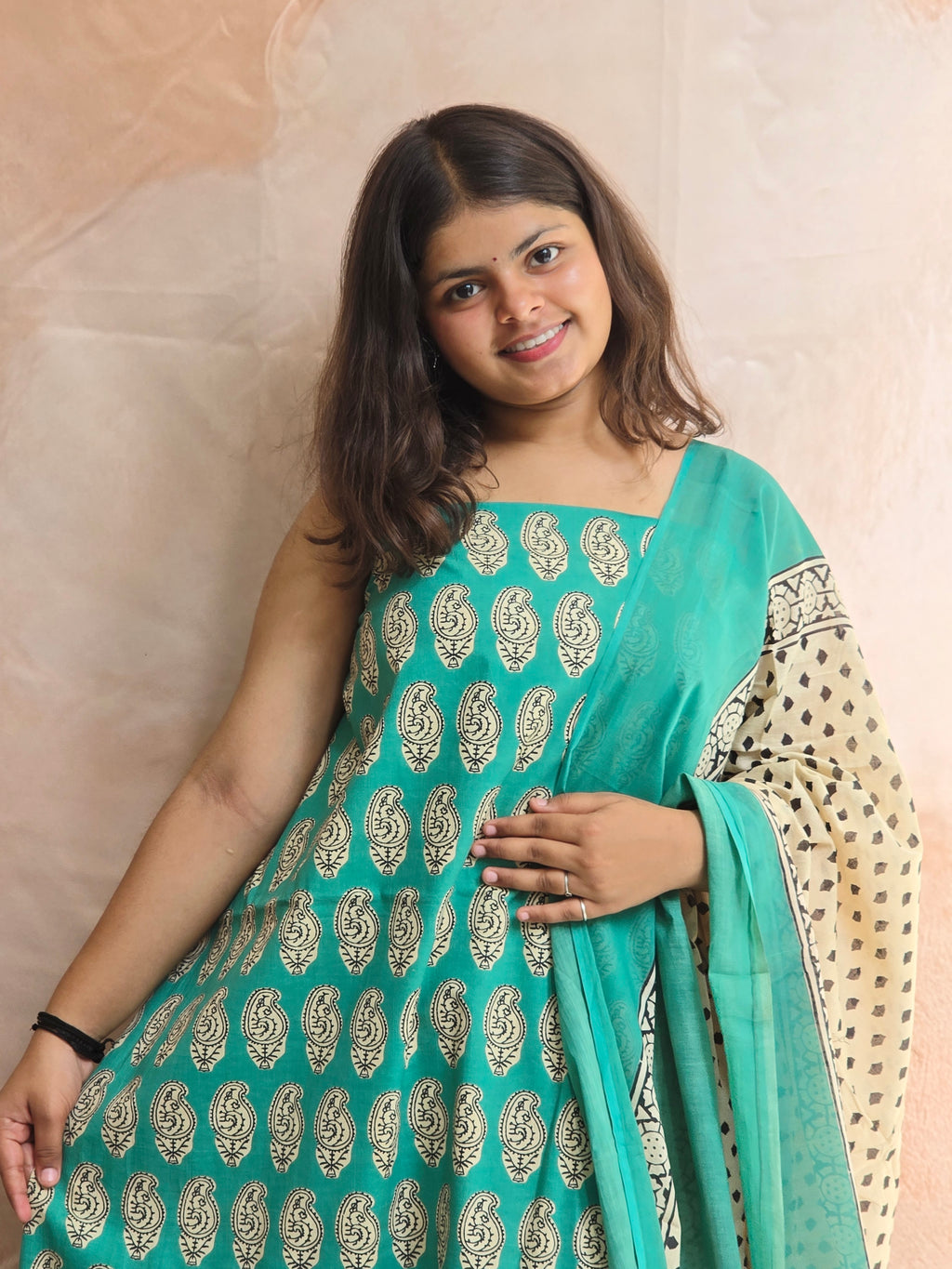 Handblock Printed Mul Cotton Dress Material Set